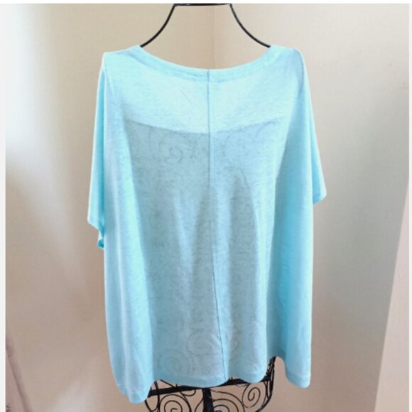 NWT J. Jill Love Linen Knit Top Lightweight Oversized V-neck size 1X Aqua Blue - Picture 5 of 16